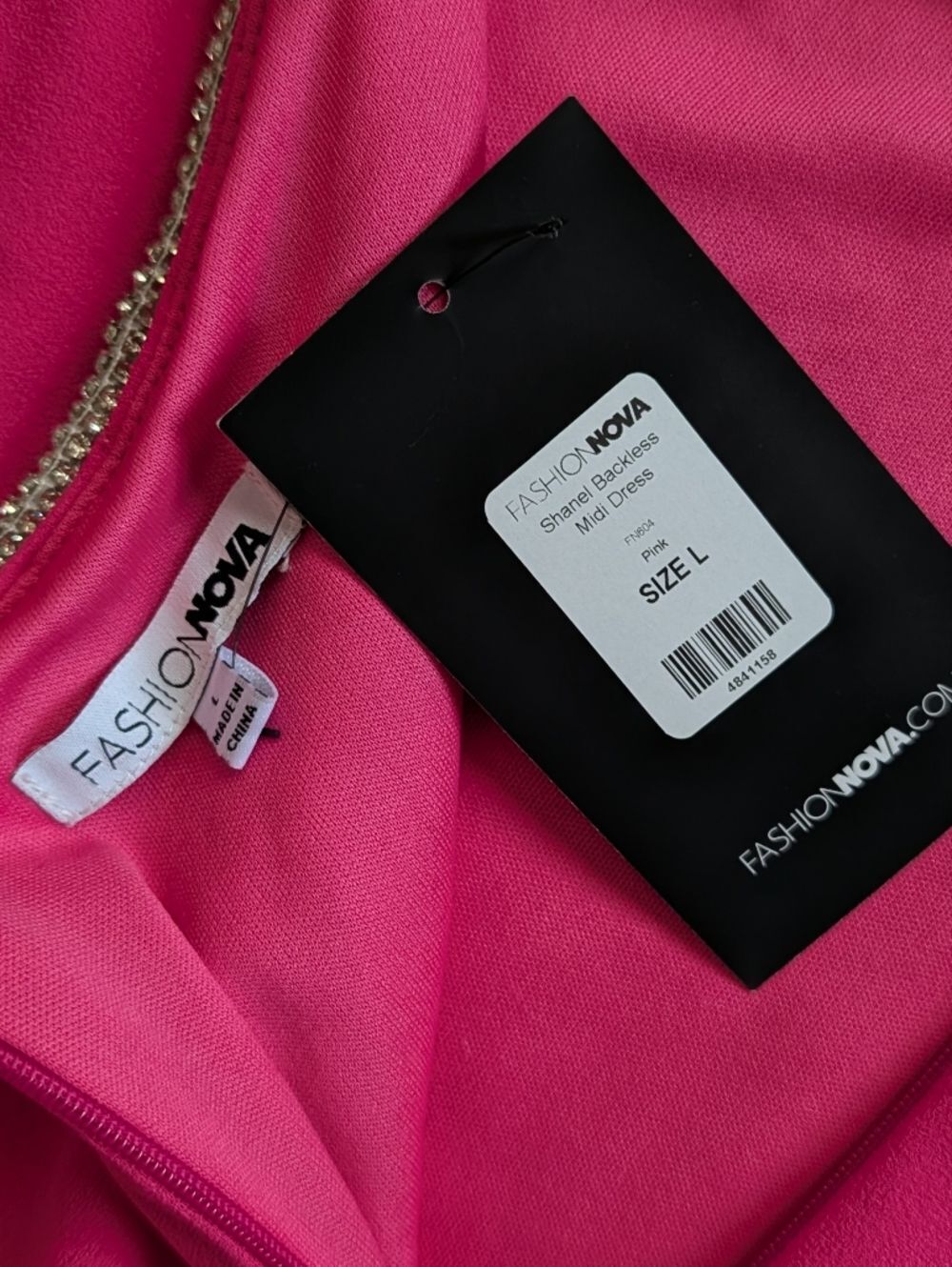 Fashion Nova Womens Pink Shanel Backless Rhinetsone Midi Dress NWT Size Large - Picture 8 of 13